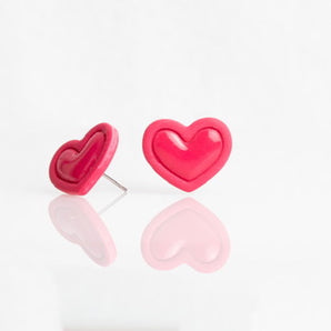 Herz Ohrstecker rot-pink, handgefertigt, romantisches Design, süßes Geschenk, Statement Schmuck für Valentinstag und Alltag, leicht tragbar